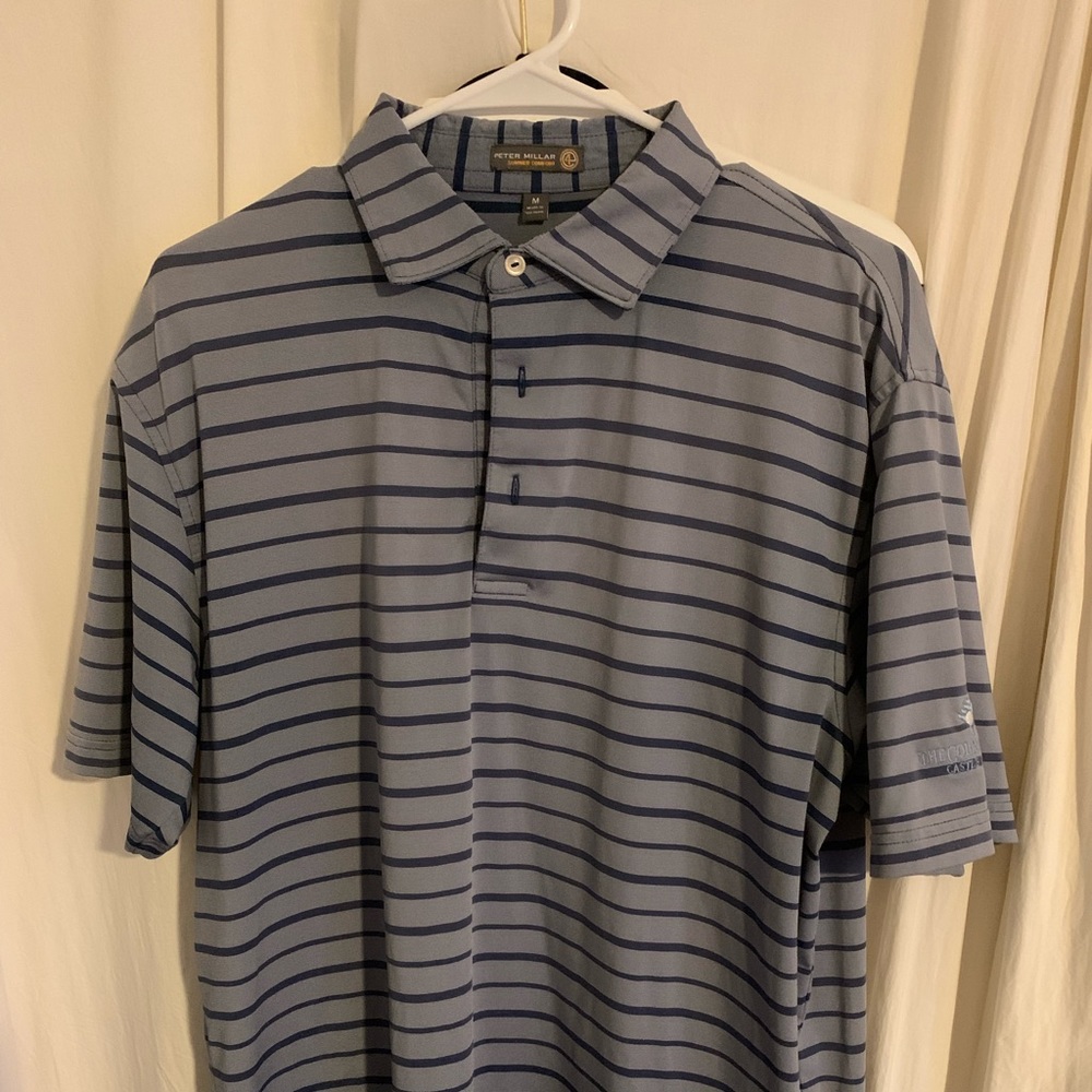Bluish Grey Striped Peter Millar Polo SZ M